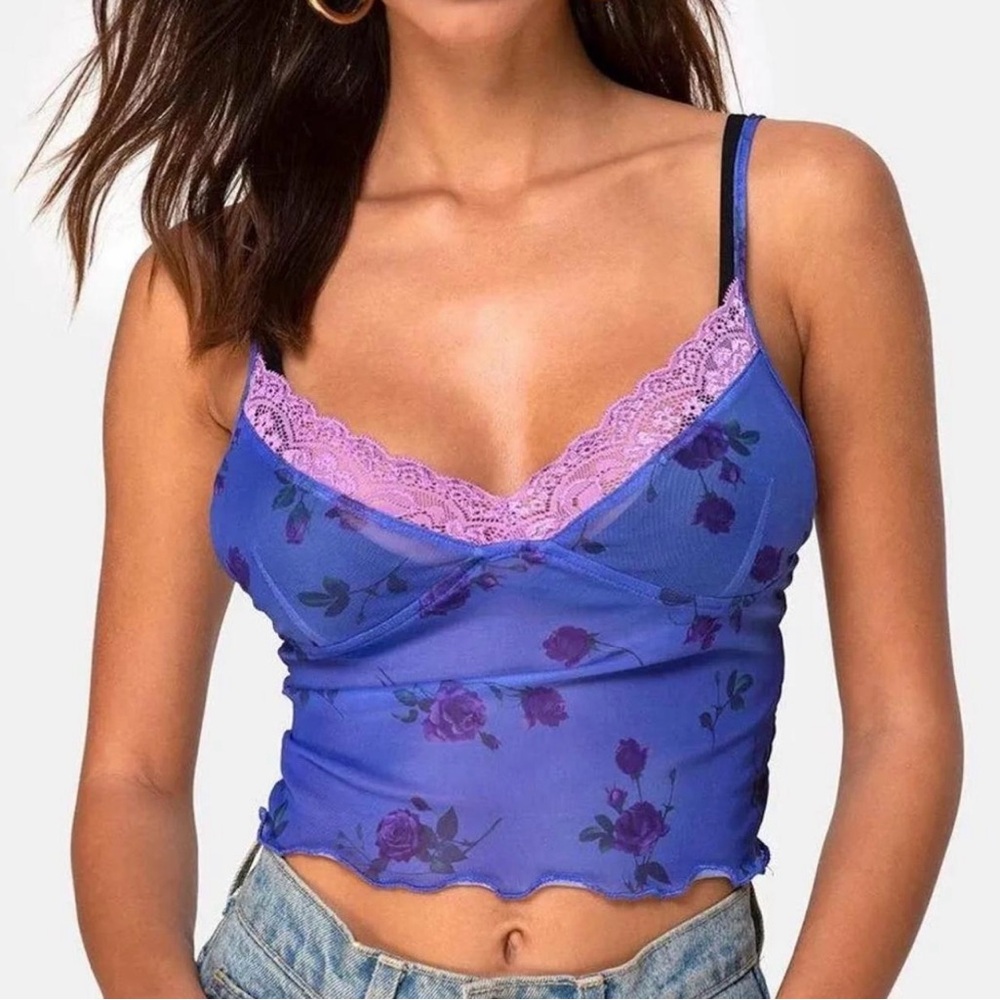 Sheer Blue Camisole with Lace Trim